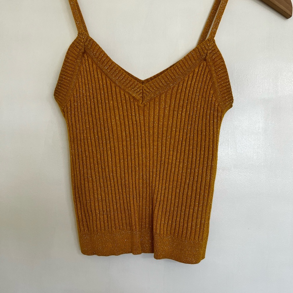 Forever 21 Mustard Sparkle Ribbed Fitted Camisole